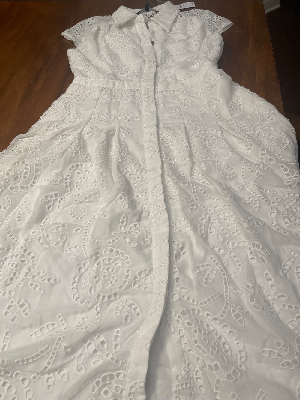 NWT White House Black Market White Cap Sleeve Eyelet Midi Shirt Dress Sz 4